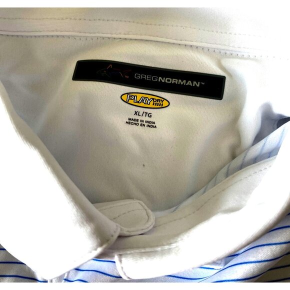 Greg Norman Mens Striped Performance Polo Shirt XL White Moisture-Wicking UPF 30 - Picture 3 of 4